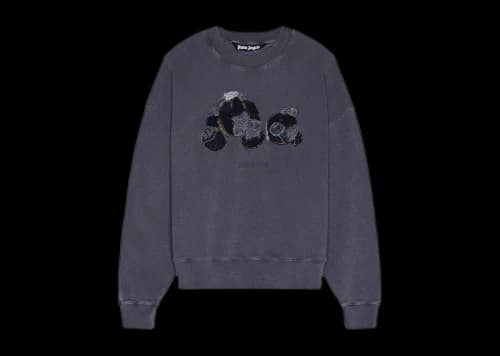 Palm Angels Patchwork Ripped Bear Crewneck Grey