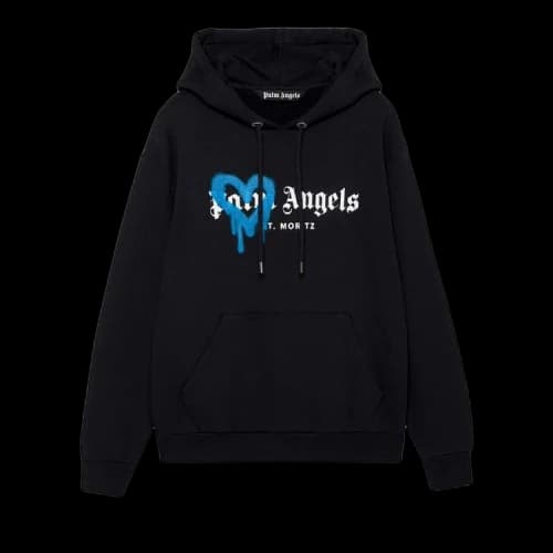 Palm Angels St. Moritz Heart Sprayed Hoodie 'Black/Blue'