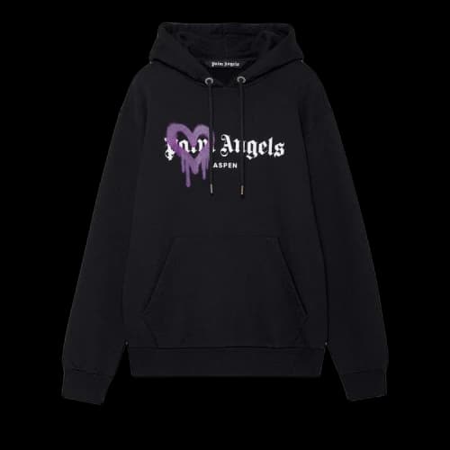 Palm Angels Aspen Heart Sprayed Logo Hoodie Black/White/Purple