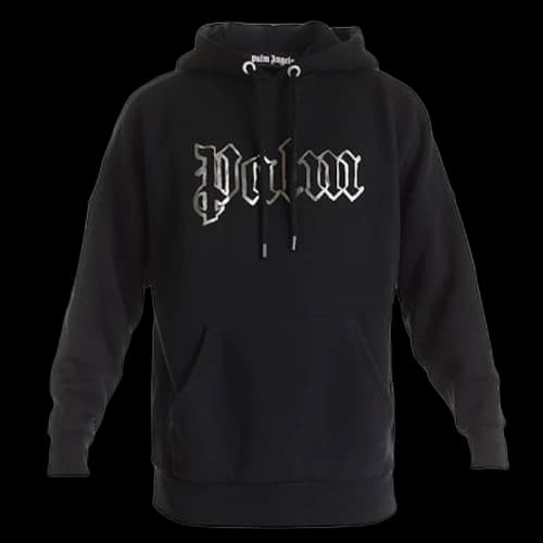 Palm Angels Front and Back Logo Popover GID Hoodie Black