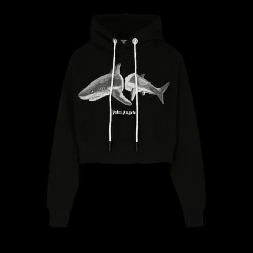 Palm Angels Shark Cropped Hoodie 'Black/White'