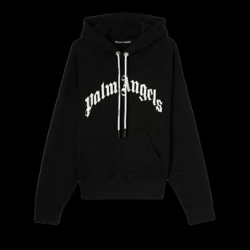 Palm Angels Curved Logo Hoody 'Black/White'