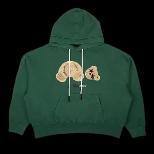 Palm Angels Bear Print Sprayed Logo Hoodie Green/Brown