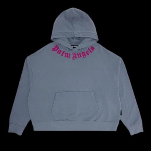 Palm Angels Neck Logo Hoodie 'Light Grey/Fuschia'
