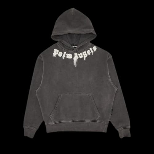 Palm Angels Neck Logo Hoodie 'Dark Grey/Off White'