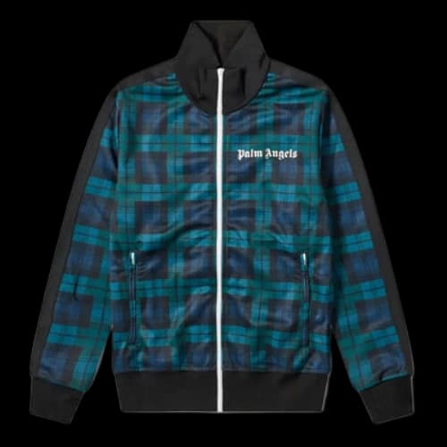 Palm Angels Black Watch Tartan Track Jacket 'Navy Green'