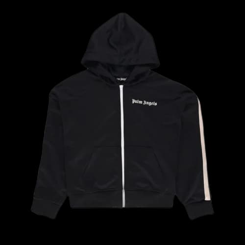 Palm Angels Stripe-Detail Zip-Up Hoodie Black/White