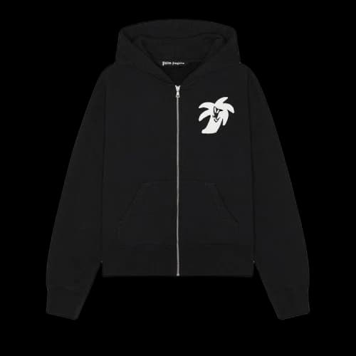 Palm Angels Logo-Print Zip-Up Hoodie Black