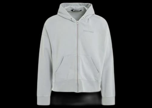 Palm Angels Reverse Logo Zipped Hooded Jacket Grey