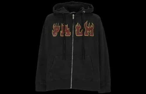 Palm Angels Logo Flames Zipped Vintage Hoodie Black/Red