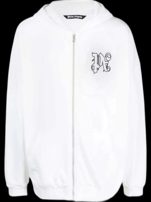 Palm Angels Monogram-Embroidered Cotton Hoodie White