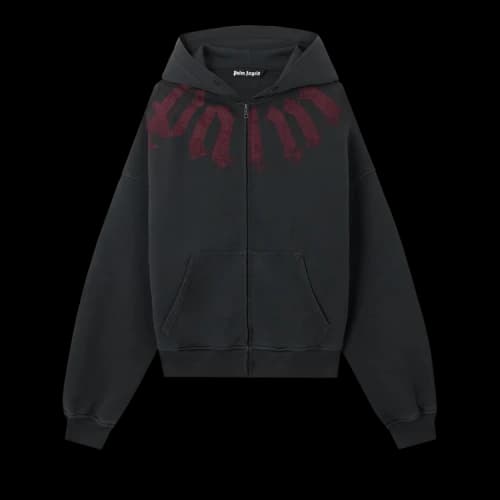 Palm Angels Big Neck Logo Zip Loose Hoodie 'Black/Burgundy'