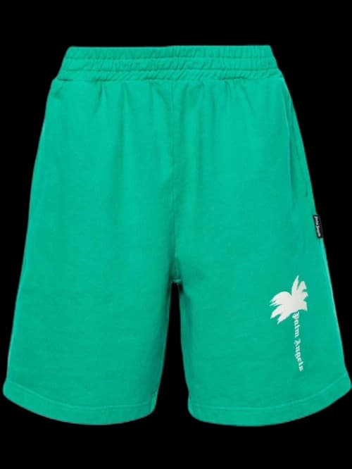 Palm Angels The Palm Cotton Track Shorts Parakeet Green/White