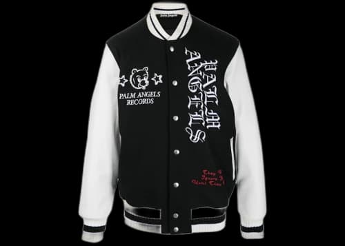 Palm Angels Patch-Detail Embroidered Varsity Jacket Black