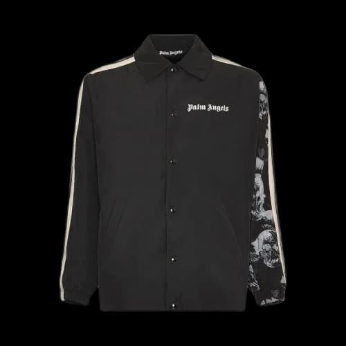 Palm Angels Skull Sleeve Print Coach Shirt Jacket 'White/Black'