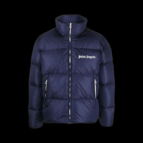 Palm Angels Logo Trim Short Down Jacket Navy/White