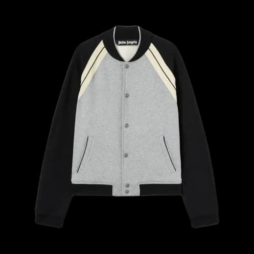 Palm Angels Curved Logo Track Varsity Jacket 'Melange Grey'