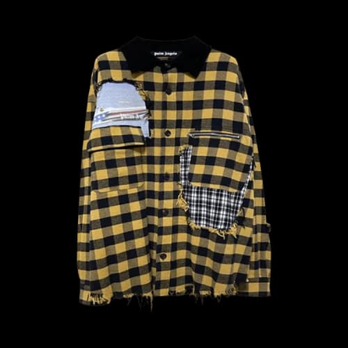 Palm Angels Mended Check Overshirt 'Vibrant Yellow'