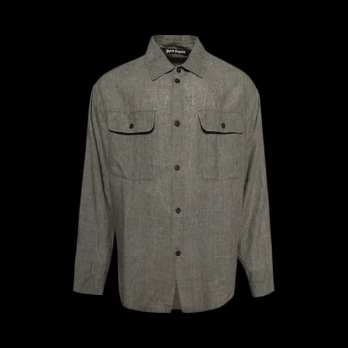 Palm Angels Curved Logo Linen Overshirt 'Military Grey'