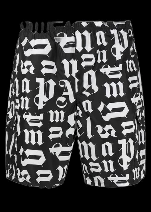 Palm Angels Monogram Print Swim Shorts Black White