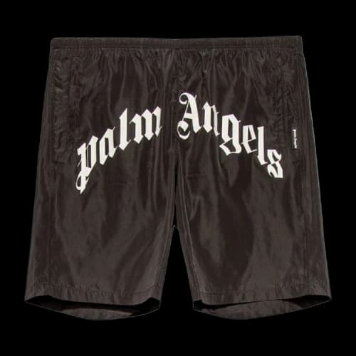 Palm Angels Curved Logo Swim Short 'Black/White'