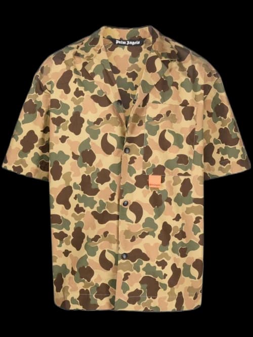 Palm Angels Camouflage Print Short Sleeve Shirt Green