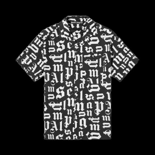 Palm Angels Broken Monogram Bowling Shirt 'Black/White'