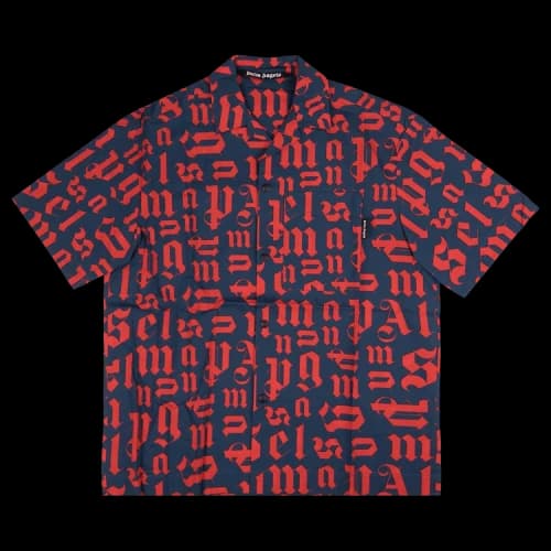 Palm Angels Logo Short-Sleeve Button Down 'Navy/Red'