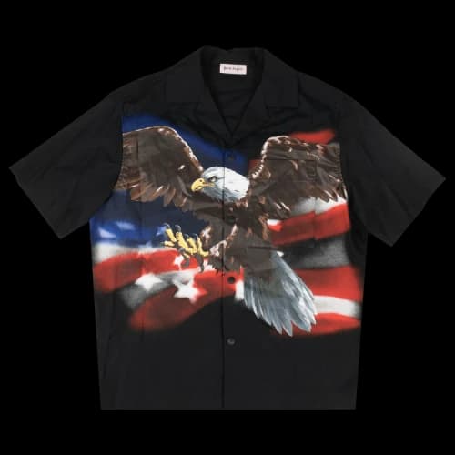 Palm Angels Eagle Print Short-Sleeve Bowling Shirt 'Black'
