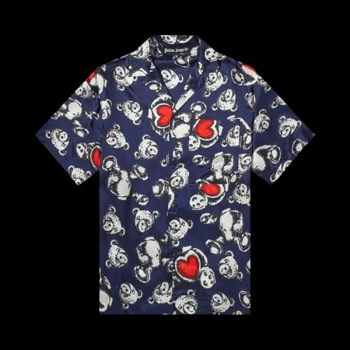 Palm Angels Bear In Love Bowling Shirt 'Navy Blue'