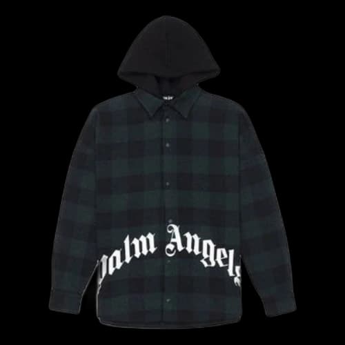 PALM ANGELS Men's Logo Print Hooded Overshirt Green