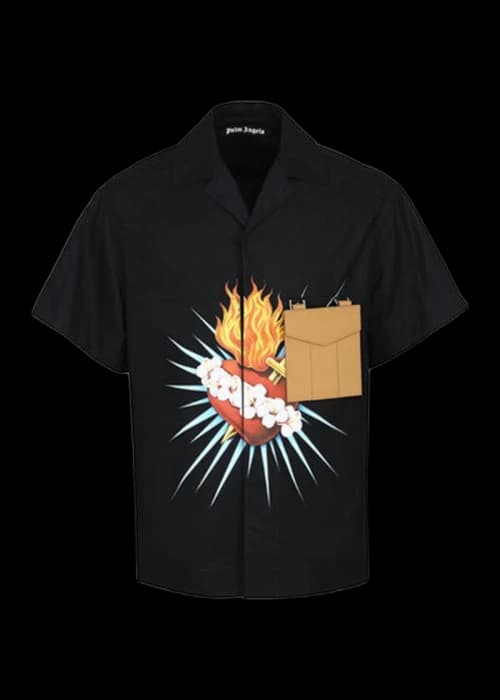 Palm Angels Sacred Heart Print Short Sleeve Shirt Black