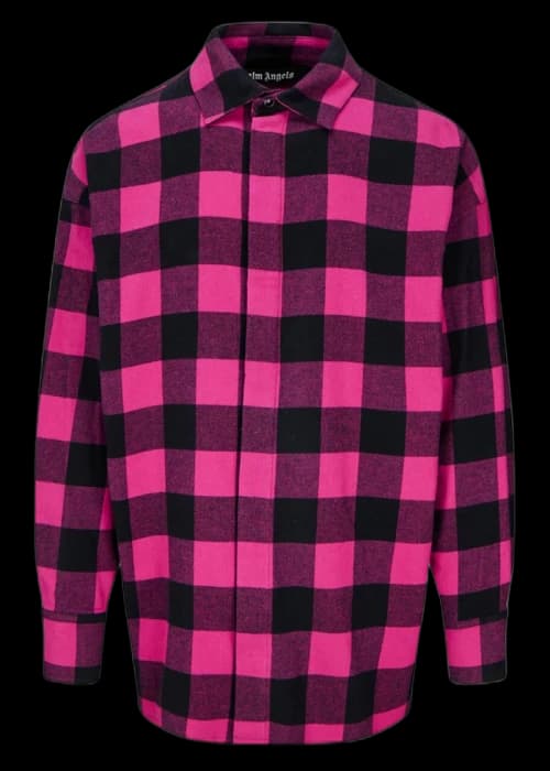 Palm Angels Checked Curved Logo Overshirt Shirt Fucshia Black Grey