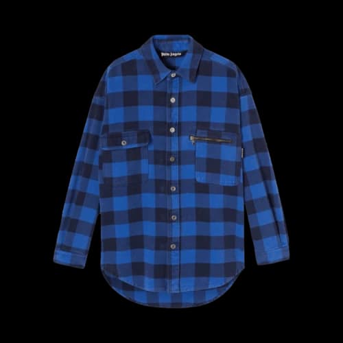 Palm Angels Curved Logo Overshirt 'Blue/White'