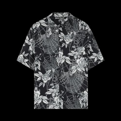 Palm Angels Roses Print Bowling Shirt 'Black/Optic'
