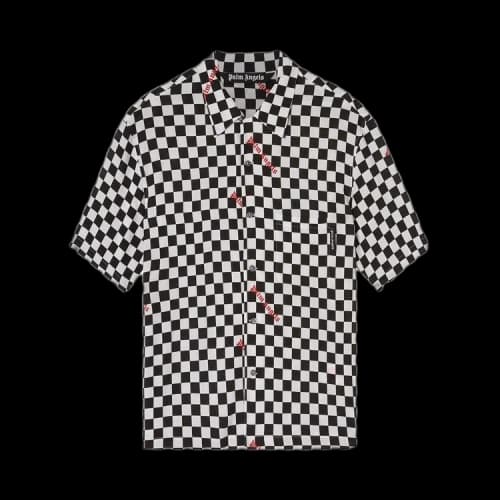 Palm Angels Damier Print Bowling Shirt 'Black/Red'