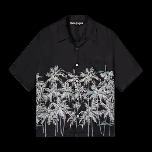 Palm Angels Allover Palms Bowling Shirt 'Black/White'