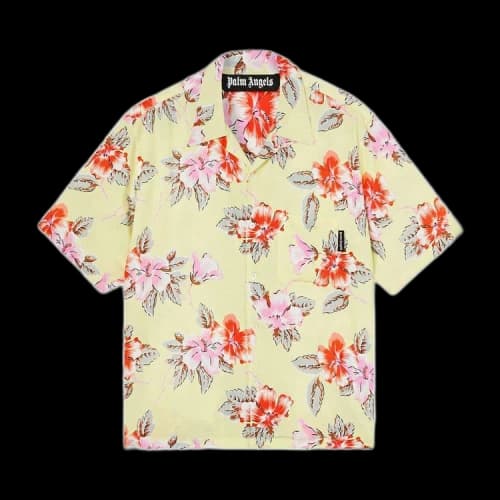 Palm Angels Hibiscus Print Button Down Bowling Shirt 'Yellow'