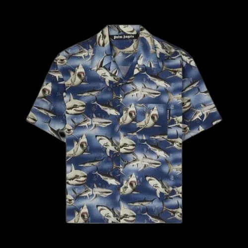 Palm Angels Sharks Bowling Shirt Blue/Black