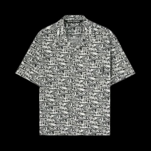 Palm Angels Waves Bowling Shirt 'White/Black'