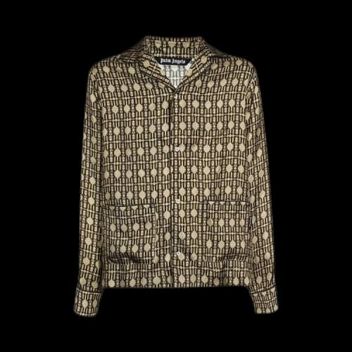 Palm Angels All Over Monogram Pajama Long-Sleeve Shirt 'Beige/Brown'