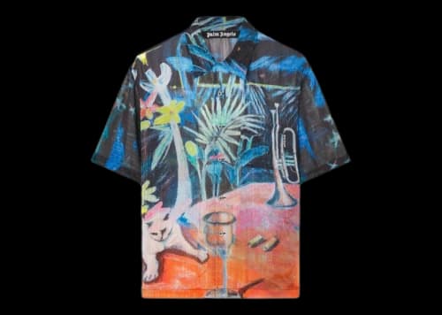 Palm Angels Oil On Canvas Button-Up Bowling Shirt Black/multicolour
