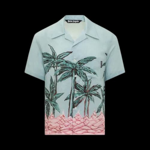 Palm Angels Palms Row Button Up Bowling Shirt 'Light Blue/Green'