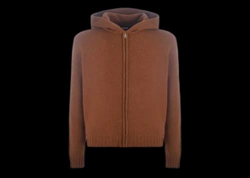 Palm Angels Curved Logo Knit Hoodie Brown/White