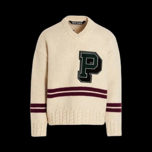 Palm Angels College V Neck Sweater 'Butter/Purple'