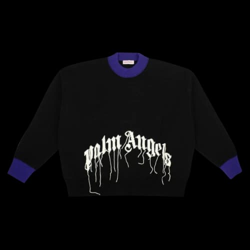 Palm Angels Wool Fringed Logo Sweater 'Black'