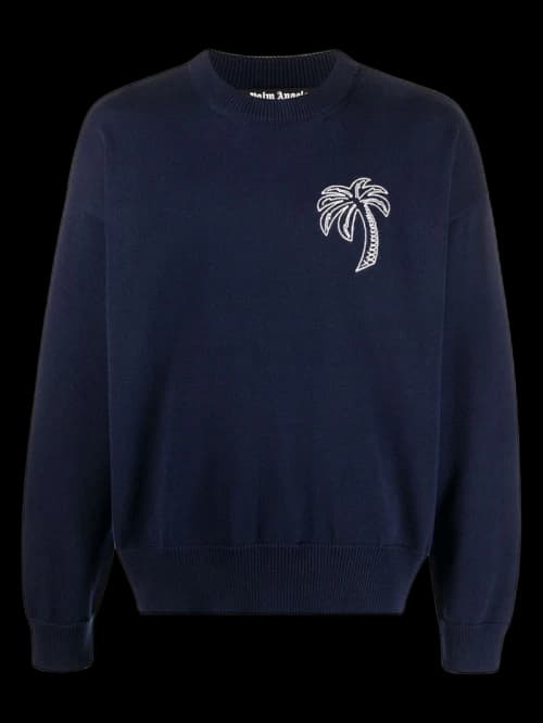 Palm Angels Embroidered Palm Tree Sweatshirt Navy/White