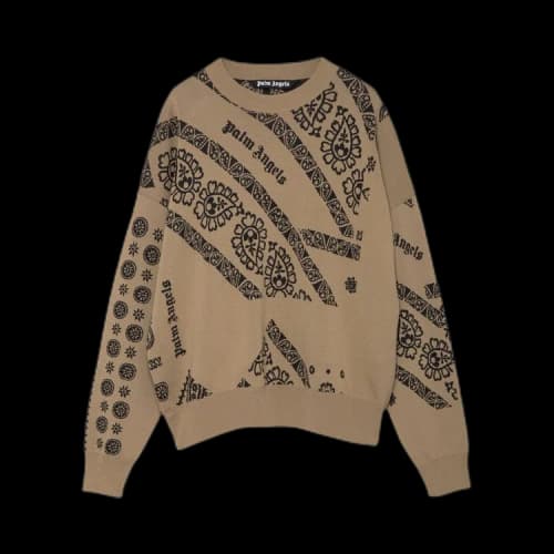 Palm Angels Jacquard Bandana Wool Sweater Beige