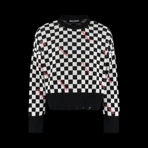Palm Angels PA Damier Cropped Sweater 'Black/Red'