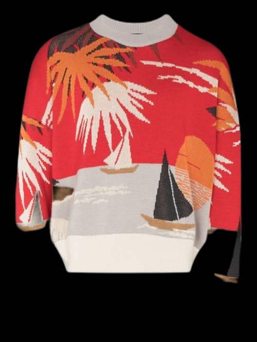 Palm Angels Hawaii Cropped Sweatshirt Red/Multi